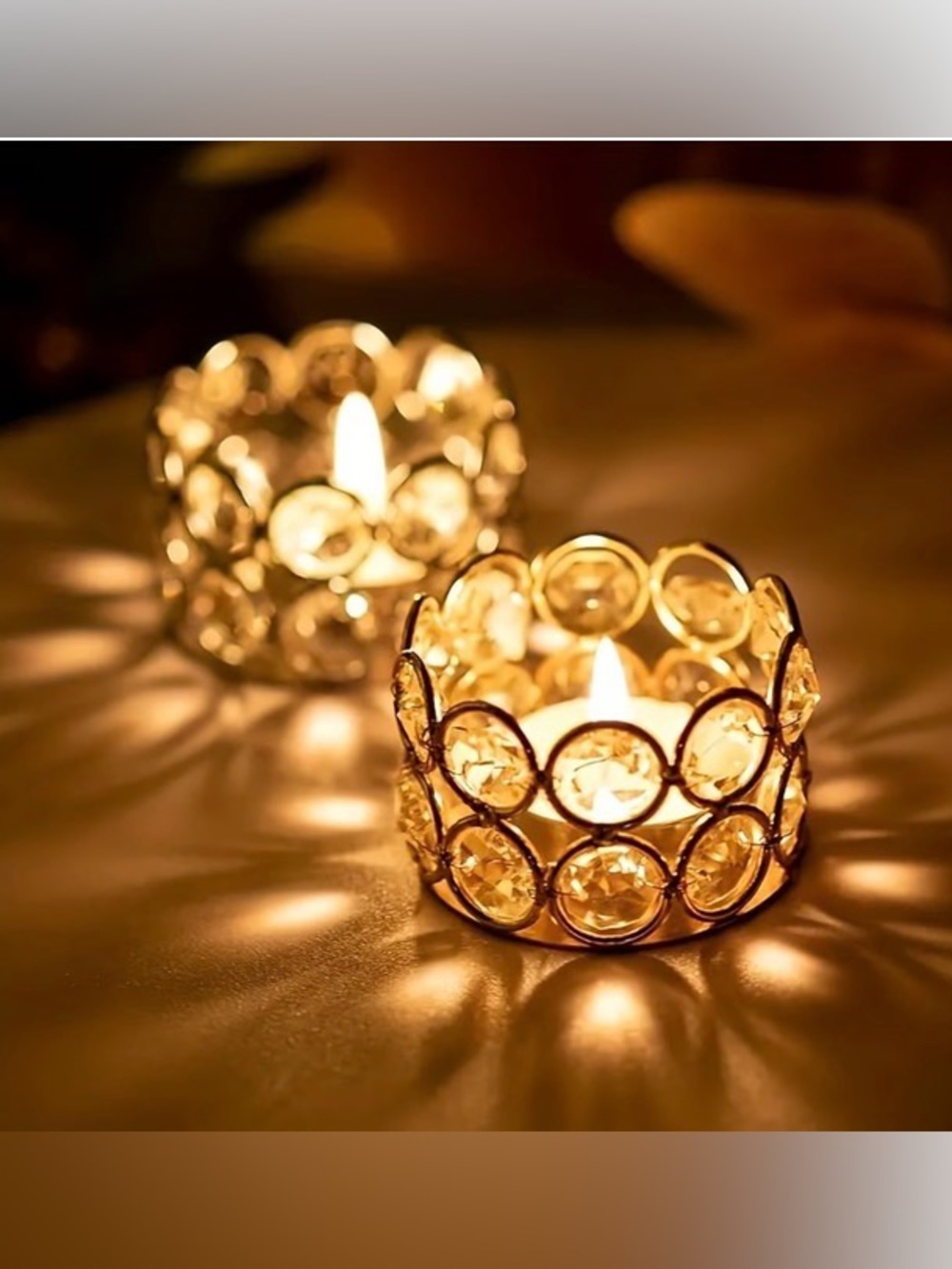 Crystal Accent Tealight Holders - Gold & Clear (1 Pair) NEW